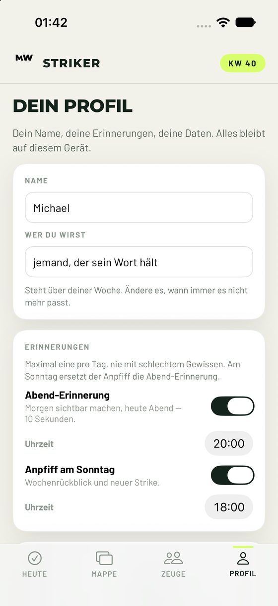 Das Profil mit den Erinnerungen